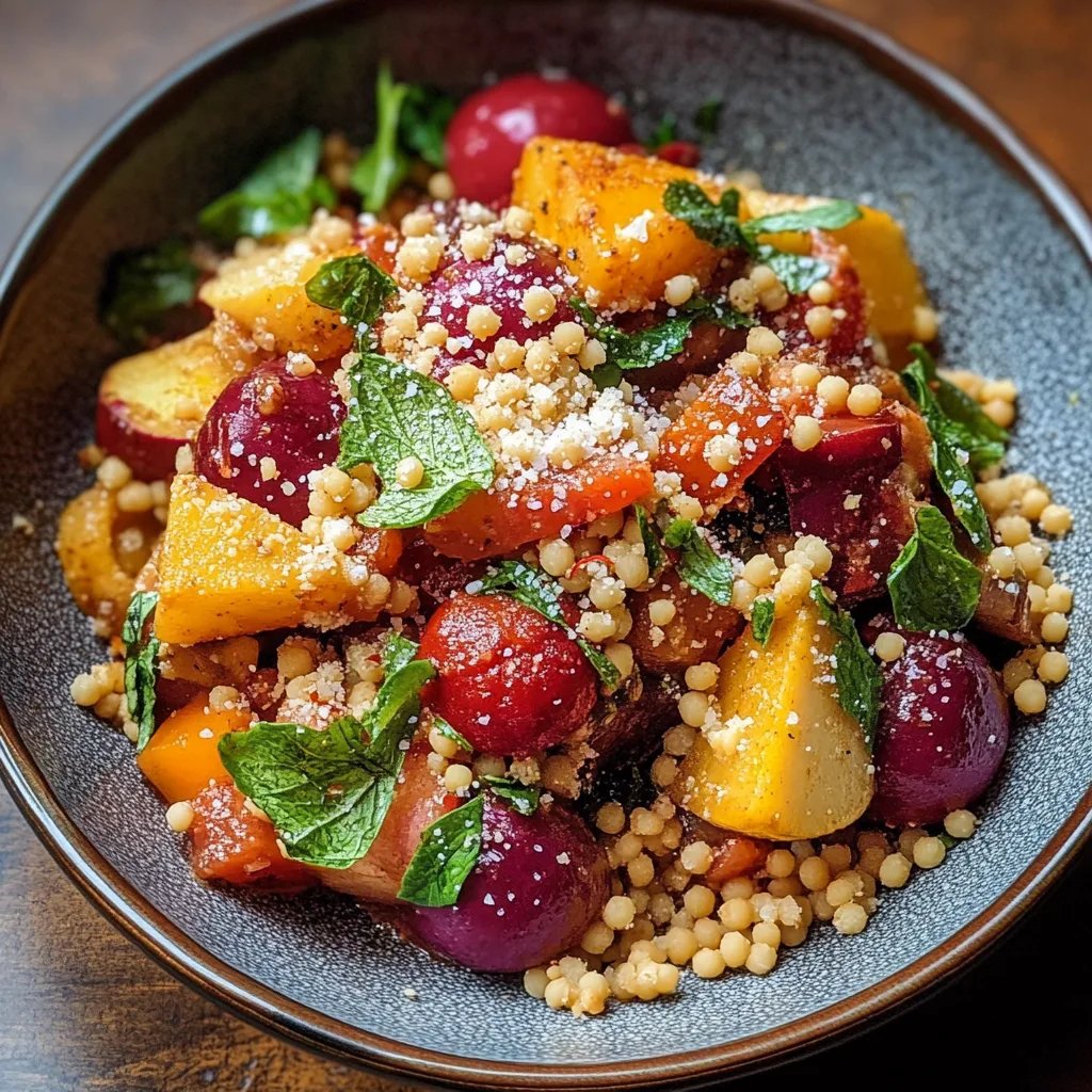 Lebendiger afrikanischer Rote-Bete-Salat mit geröstetem Couscous