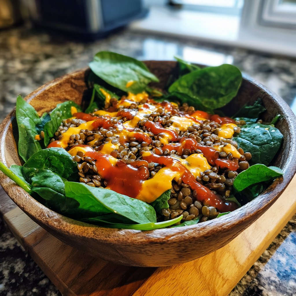 Buddha Bowl mit Linsen und Spinat