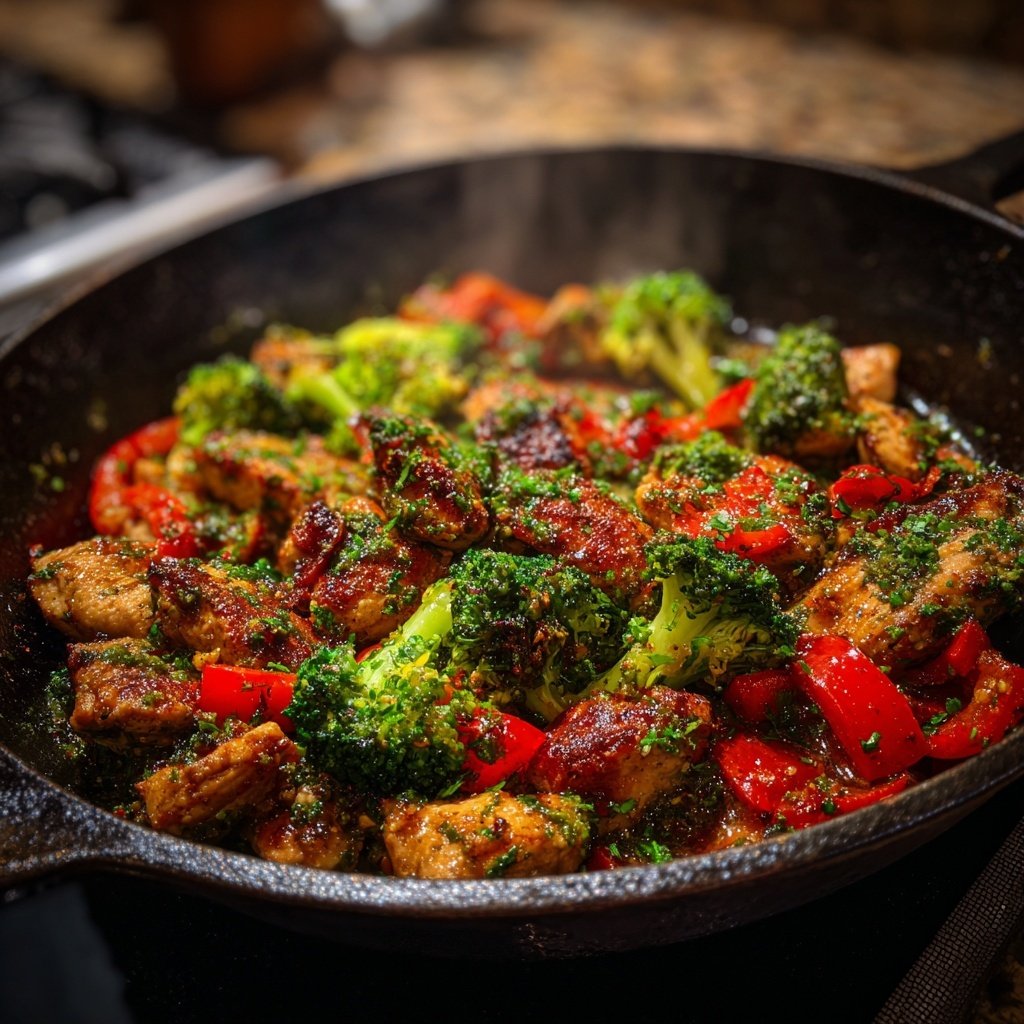 Kalorienarme Hähnchenpfanne Mit Brokkoli Und Paprika