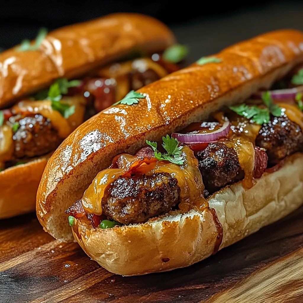 Bourbon BBQ Bacon Cheeseburger Meatball Subs